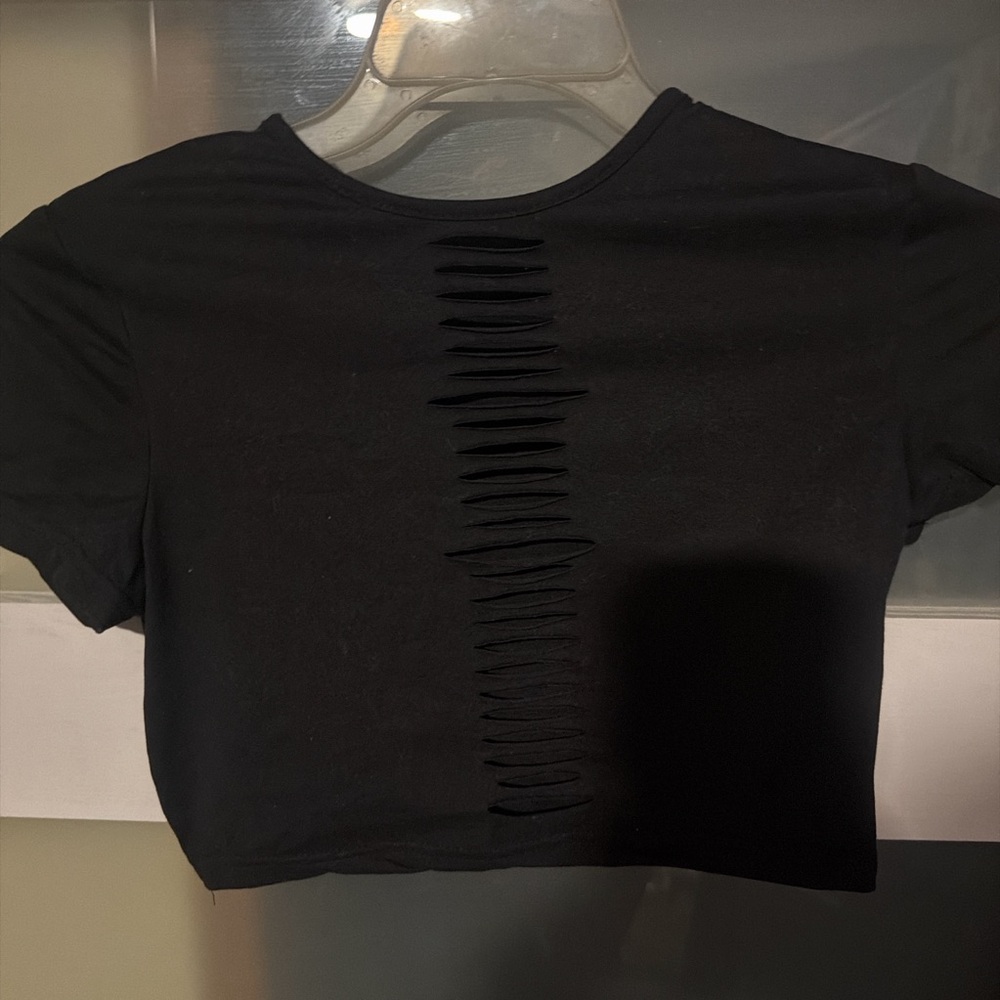 3 for 15*** 
Black Women's Crop Top with Back Slit Detail